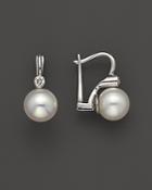 Cultured Akoya Pearl And Diamond Earrings In 14k White Gold, 8mm