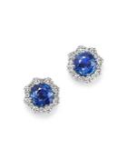 Bloomingdale's Diamond & Blue Sapphire Halo Stud Earrings In 14k White Gold - 100% Exclusive