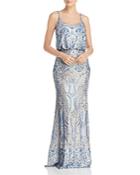 Aqua Sequin Lace Blouson Gown