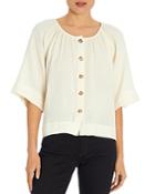 Three Dots Gauze Button Front Top