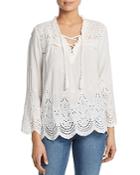 Single Thread Eyelet Lace-up Peasant Top