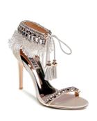Badgley Mischka Katrina Embellished Satin Ankle Tie High Heel Sandals