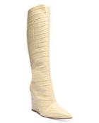 Schutz Women's Asya Up Pointed Toe Wedge Heel Tall Boots