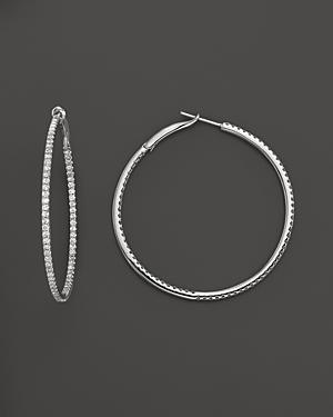 Diamond Micro-pave Hoop Earrings In 14k White Gold, 1.50 Ct. T.w.