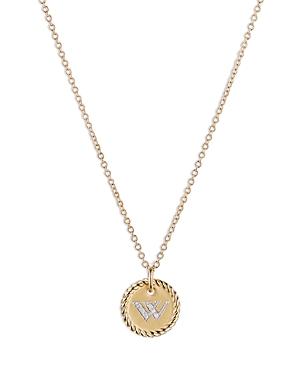 David Yurman W Initial Charm Necklace With Diamonds In 18k Gold, 16-18