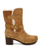 Ugg Brea Sheepskin And Leather Belted Mid Calf Boots