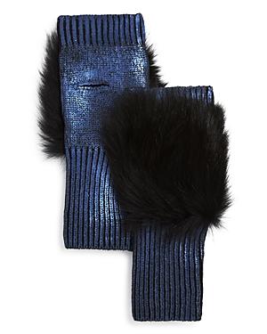 Jocelyn Fox Fur Trim Metallic Fingerless Gloves