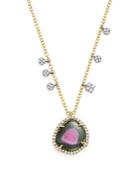 Meira T 14k White And Yellow Gold Diamond Charm And Watermelon Tourmaline Pendant Necklace, 16