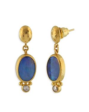 Gurhan 24k Yellow Gold Rune Opal & Diamond Drop Earrings