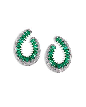 Hueb 18k White Gold Mirage Emerald & Diamond Circle Front To Back Earrings
