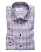 Eton Windowpane Grid Contrast Button Regular Fit Dress Shirt