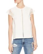 Sandro Ally Lace-sleeve Openwork-detail Top