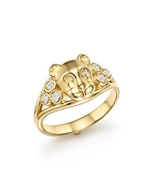 Temple St. Clair 18k Yellow Gold Small Lion Cub Classic Diamond Ring