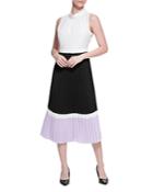 Kar Lagerfeld Paris Pleated Color Block Crepe Midi Dress