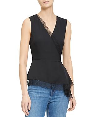 Theory Silk Asymmetric Lace Trim Top