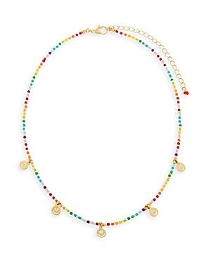 Adinas Jewels Smiley Face Charm Rainbow Beaded Collar Necklace In Gold Tone Sterling Silver, 15.5-18.5