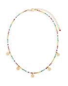 Adinas Jewels Smiley Face Charm Rainbow Beaded Collar Necklace In Gold Tone Sterling Silver, 15.5-18.5