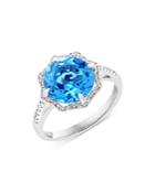 Bloomingdale's Blue Topaz & Diamond Halo Ring In 14k White Gold - 100% Exclusive