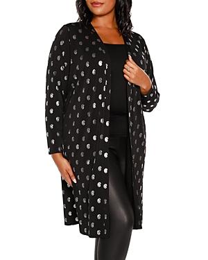 Belldini Plus Metallic Paisley Print Cardigan