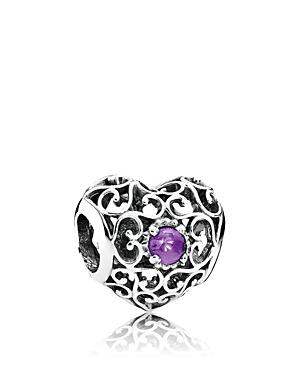 Pandora Charm - Sterling Silver & Synthetic Amethyst February Signature Heart