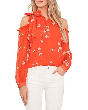 Cece Printed Cold Shoulder Bow Blouse