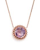 Rose Amethyst And Diamond Pendant Necklace In 14k Rose Gold, 18