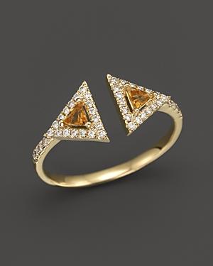 Diamond And Citrine Geometric Ring In 14k Yellow Gold