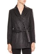 Sandro Luciano Belted Pinstripe Jacket