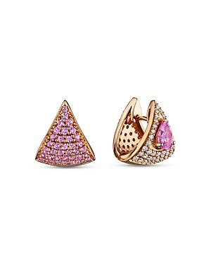 Hueb 18k Rose Gold Mirage Pink Sapphire & Diamond Mismatch Huggie Hoop Earrings