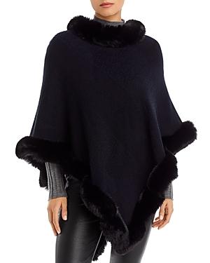 Adrienne Landau Faux Fur Trim Knit Cape