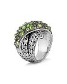 John Hardy Sterling Silver Classic Chain Crossover Ring With Green Tourmaline, Chrome Diopside & Peridot