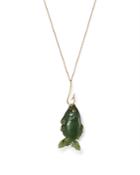 Annette Ferdinandsen Design 18k Yellow Gold Jade & Ruby Fish Pendant Necklace, 22