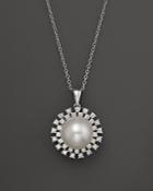 Cultured Freshwater Pearl Pendant Necklace With Diamonds In 14k White Gold