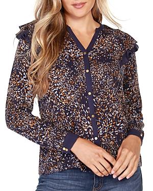 Belldini Printed Ruffled Button Front Top