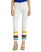 Lauren Ralph Lauren Striped Hem Jeans In White Wash