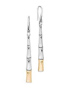 John Hardy 18k Yellow Gold And Sterling Silver Bamboo Brushed Linear Drop Earrings