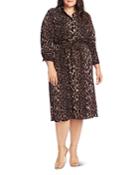 Vince Camuto Plus Animal Phrases Belted Shirt Dress