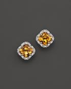 Citrine And Diamond Stud Earrings In 14k Yellow Gold