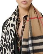 Burberry Giant Check & Leopard-print Cashmere Scarf