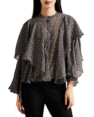 Ted Baker Pinku Printed Ruffled Blouse