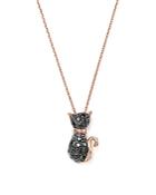 Black Diamond Cat Pendant Necklace In 14k Rose Gold, .40 Ct. T.w.