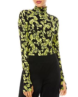 Alice And Olivia Delaina Damask Print Long Sleeve Turtleneck Top