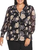 Vince Camuto Plus Floral Smocked-cuff Blouse