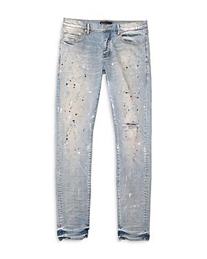 Purple Brand Slim Fit Paint Spattered Jeans In Light Indigo