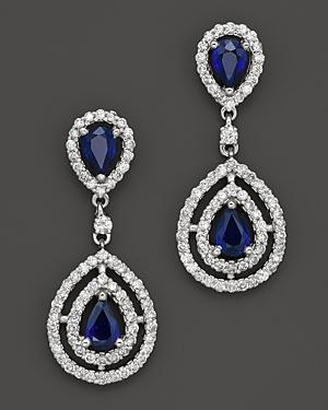 Sapphire And Diamond Teardrop Earrings In 14k White Gold