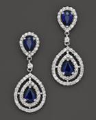 Sapphire And Diamond Teardrop Earrings In 14k White Gold