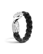 John Hardy Classic Chain Silver Eagle Head Bracelet On Black Braided Leather With Black Chalcedony Eyes