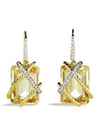 David Yurman Cable Wrap Drop Earrings With Champagne Citrine And Diamonds In Gold