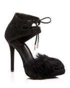 Michael Michael Kors Women's Remi Suede & Rabbit Fur High Heel Sandals