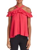 Boutique Moschino Cold-shoulder Ruffled Silk Top